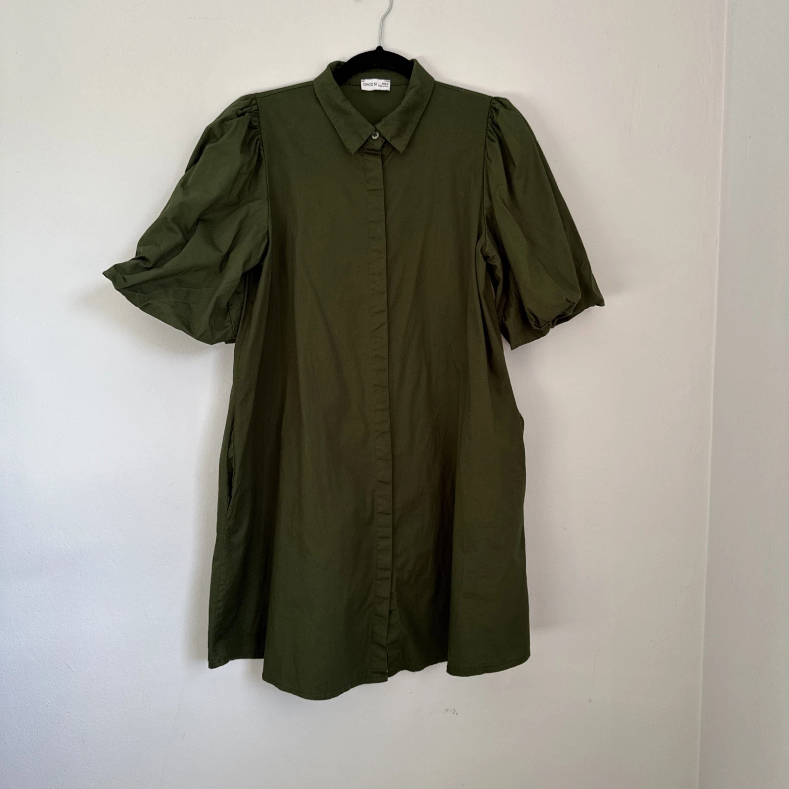 VETEMENTS Civico 51 Camicia Donna Abito Cotone con Maniche Voluminose Verde Tg Media