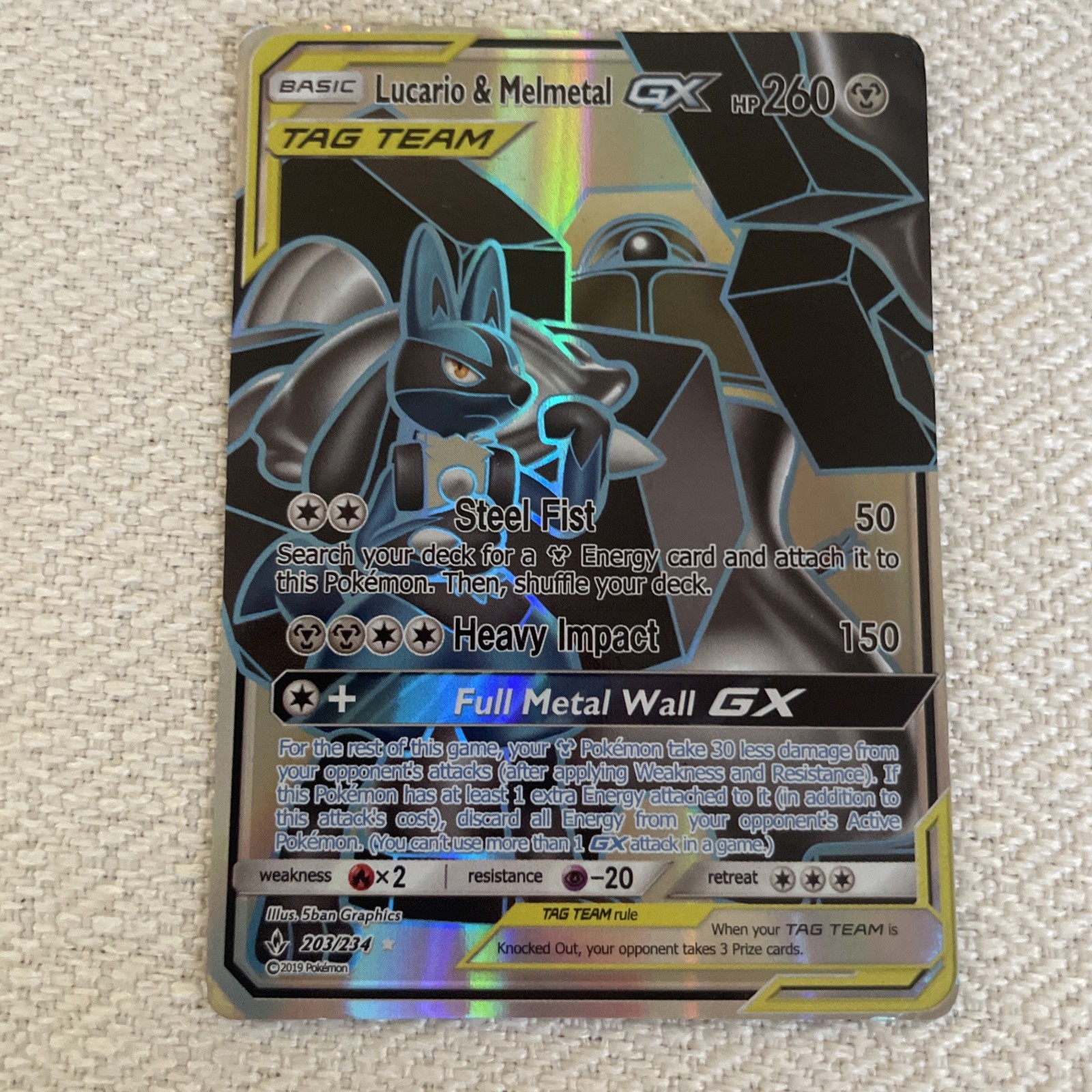 Lucario & Melmetal GX (Full Art) 203/214 Sm-Unbroken Bonds Holo