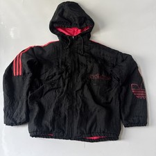 Vintage Adidas Jacket Mens Large Nylon Hooded Trefoil 3 Stripe 90s Retro Y2K