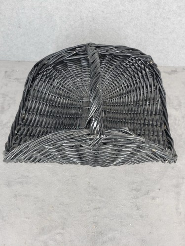Vintage Black Wicker Gathering Basket Market Tote Storage Carry Handle 17.5”
