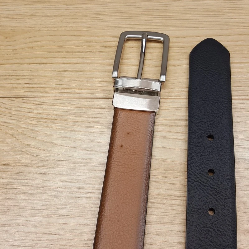 Cinto ALFANI Masculino Tamanho 38 40 Preto Marrom Polido Preto Fivela de Prata Reversível - Imagem 2 de 4