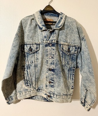 Vintage 80s Levis Denim Jean Acid Distressed Trucker Jacket USA 75068 0219 (S)