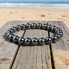 Natural Hematite Stretch Bracelet 8mm Black Gemstone Healing Crystal Jewelry