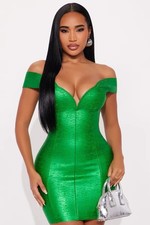 Fashion Nova Jeannie Metallic Bandage Mini Dress Green Size Small Sweetheart Nec