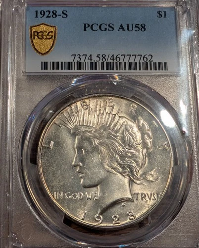 1928-S Peace Dollar PCGS AU58 Beautiful Well Struck Coin