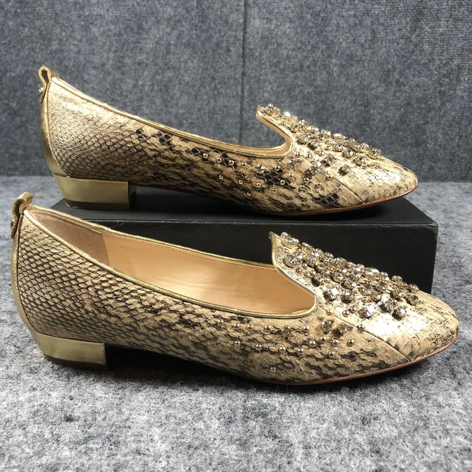 Zapatos Vince Camuto para mujer talla 8 M dorados VI-NORAH mocasines planos piel de serpiente con joyas Foto 2 de 4