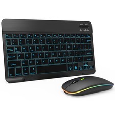 7 Color Backlit Bluetooth Keyboard and Mouse Combo for iPad A16 11th Black