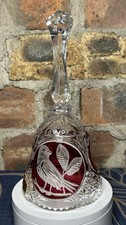 Pair Vintage Bohemian Lead Crystal Bells Ruby Cut To Clear Bird Design W.Germany