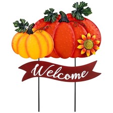 Fall Decorations for Home Outdoor - 21.2" Metal Pumpkin Yard Stakes with 2-Pu...