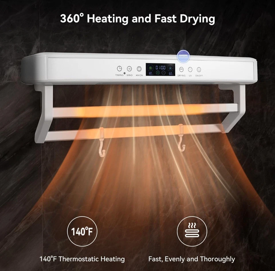 Calentador de toallas eléctrico con pantalla táctil, calentador de toallas montado en la pared Foto 4 de 4