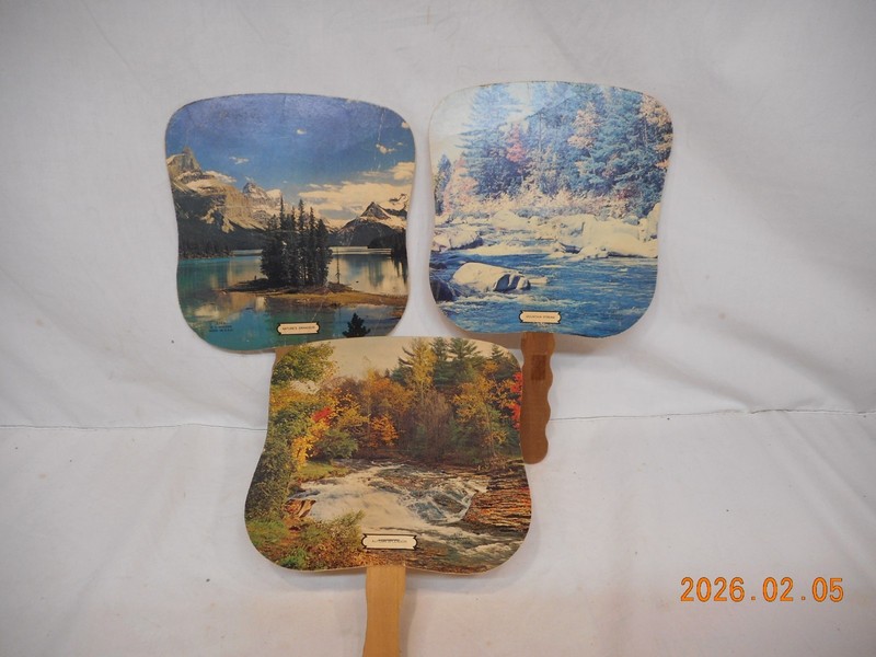 Three Vintage 12" Paper Hand Fan J. Cooper USA Oberlin Savings Bank,  Ohio