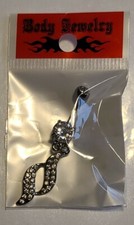 Swirl Design With Paved Gems Dangle 316L Surgical Steel Belly Button Ring