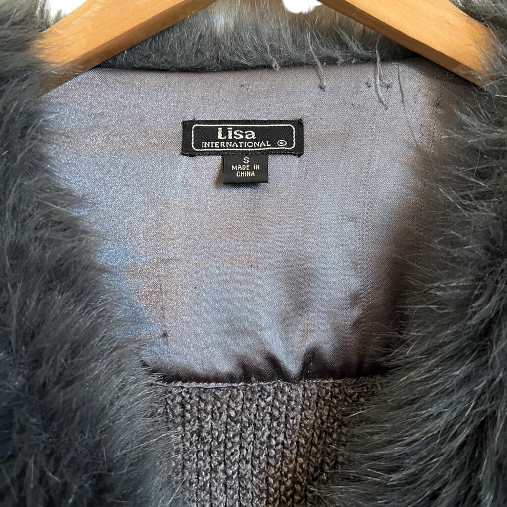 Lisa International faux fur knit sweater/ blazer size small | eBay