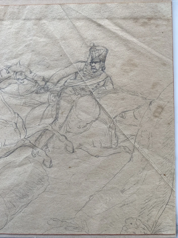 Ludwig Elsholtz (alemán 1805-1850) escena de batalla firmada antiguo maestro dibujo caballos Foto 4 de 4