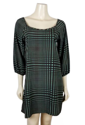 FINAL TOUCH Tunic Peek-A-Boo Back light turquoise and brown mini dress Size M