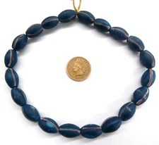 25 Early Native Site Striped Teal Antique African Trade Bead style TT102N   READ