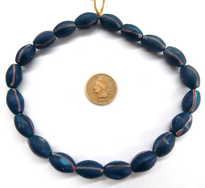 25 Early Native Site Striped Teal Antique African Trade Bead style TT102N   READ