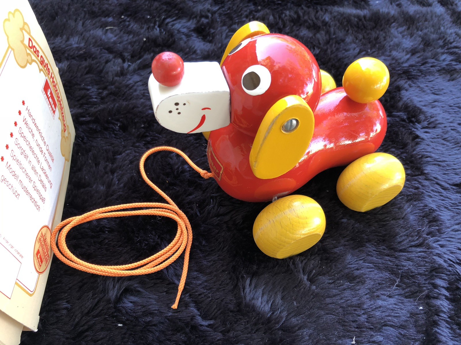 MidCentury Walter of West Germany Enamel Painted Wooden Dog Pull Toy