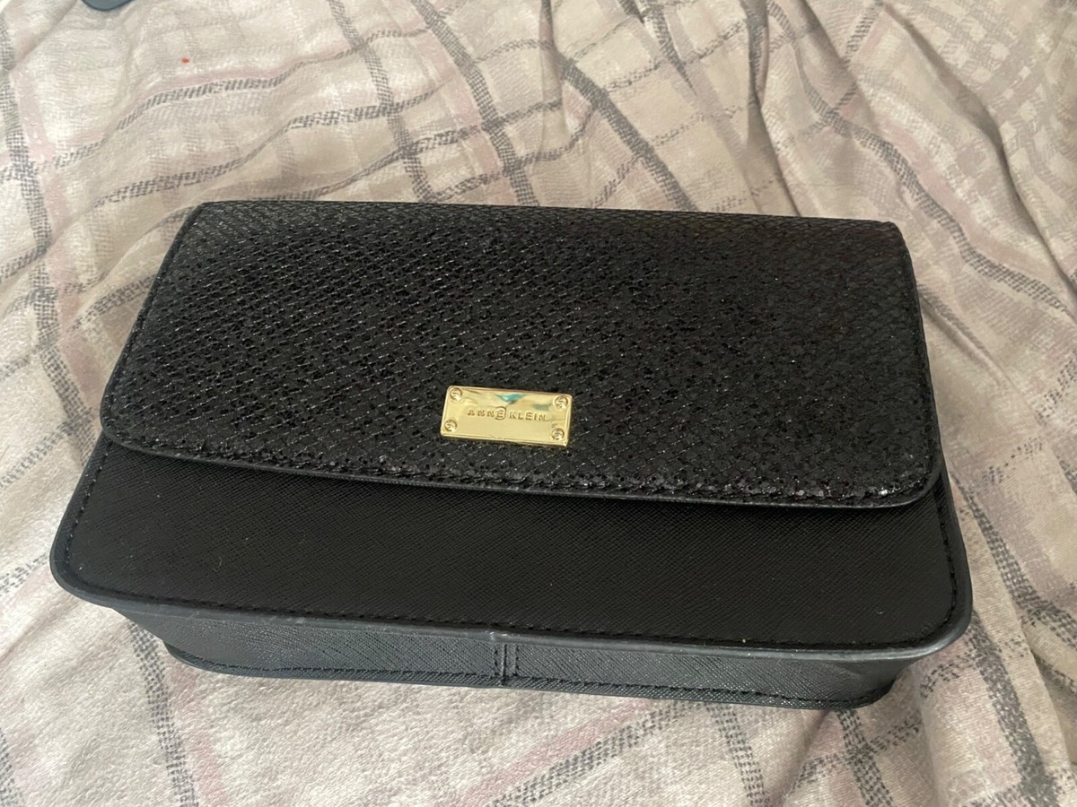 New Anne Klein Black Glittery Gold Cross Body Bag in perfect