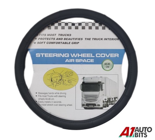Black Steering Wheel Cover 44-46Cm Large For Truck Hgv Van Leather Look Soft