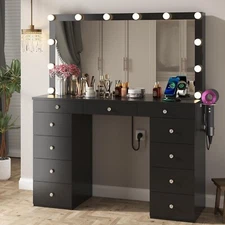 Makeup Vanity Dressing Desk with 12 Led Lighted Mirror Spacious Elegance Design~