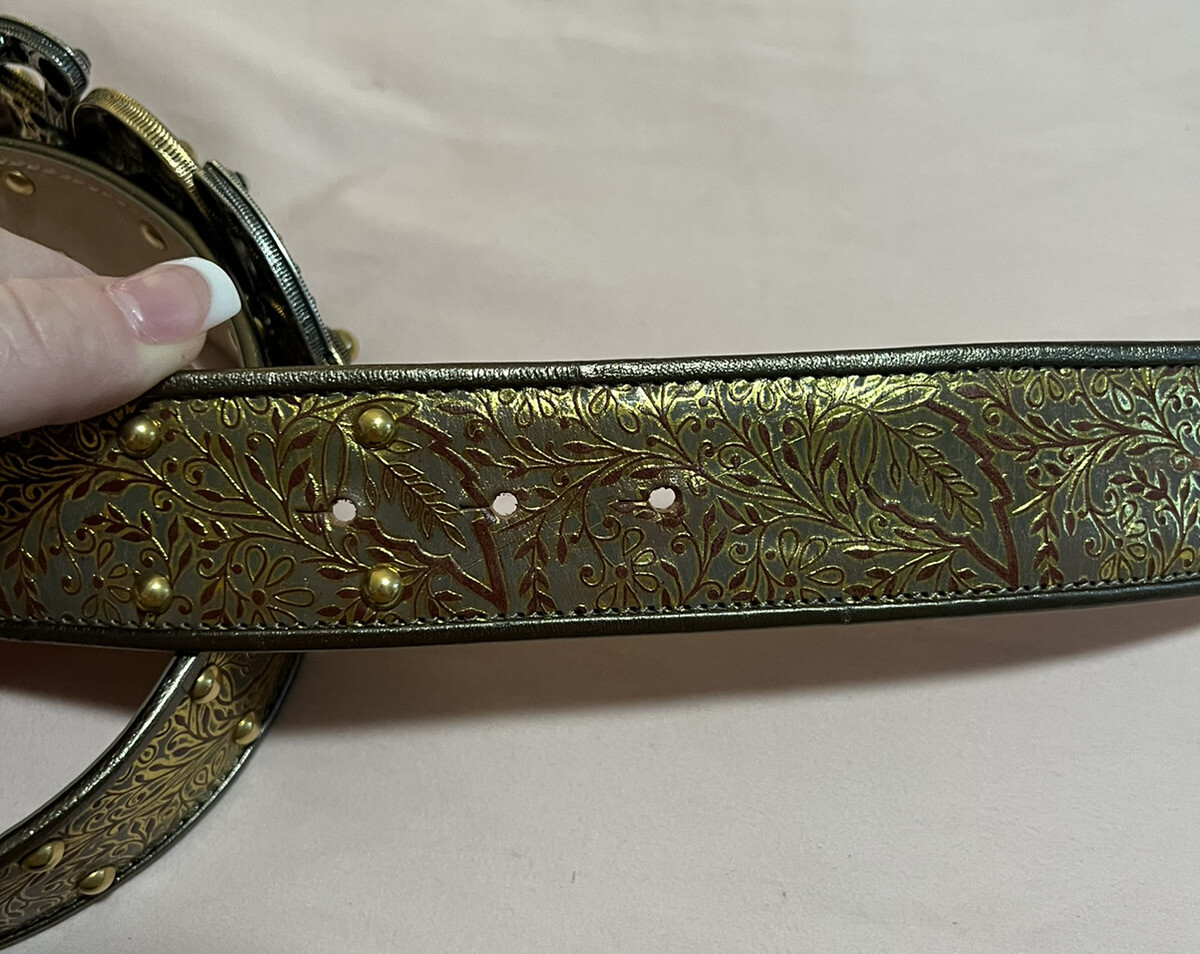 Etro Metallic Etched Studded Leather Belt 36/90 | eBay display picture 1