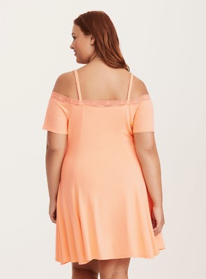 Torrid Lace Trim Cold Shoulder Fluted Dress Coral 0X Large 12 #56134