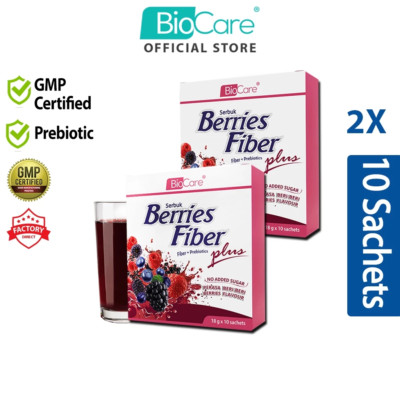 Biocare Berries Fiber Plus Detox Prebiotic 18g (2X 10'S) Free Expedited Shipping
