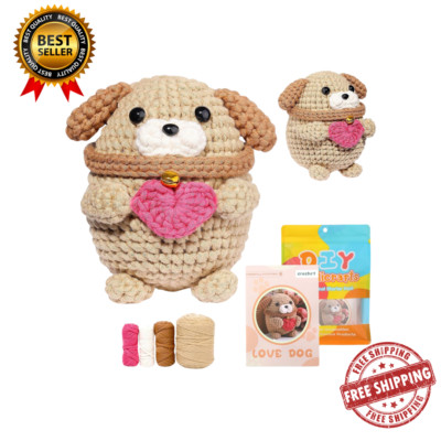 DIY Dog Crochet Kit for Beginner Cotton Amigurumi Puppy Kit Videos Tutorial Kit