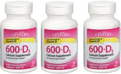 21st Century Calcium 600 + Vitamin D3 Tablets 75ct (3 Pack)