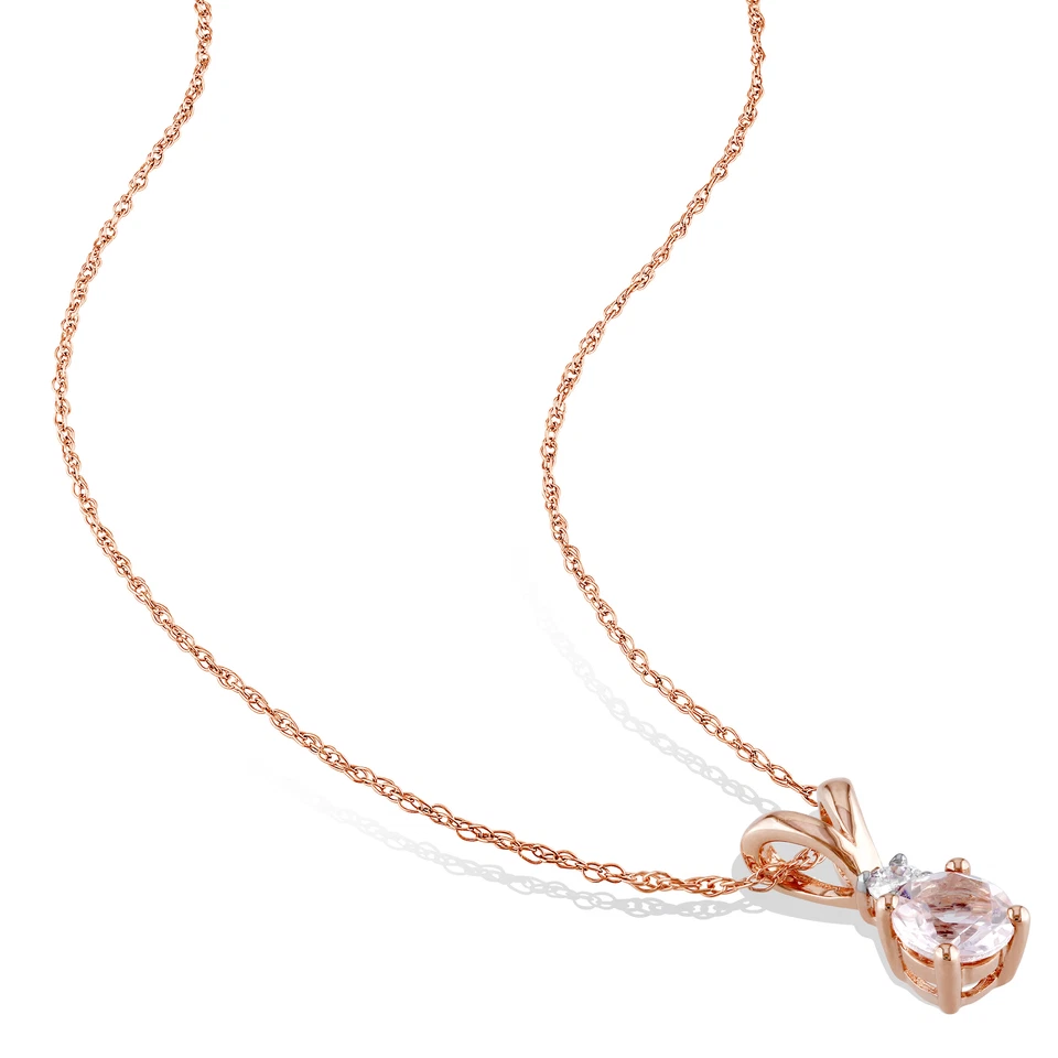 Juego de collar y pendientes de diamantes TDW de morganita y 1/10 quilates de oro rosa Amour de 10 k Foto 3 de 4