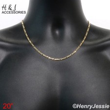 20"MEN WOMEN 18K Gold Filled 3mm Gold Figaro Link Chain Necklace AGFN1