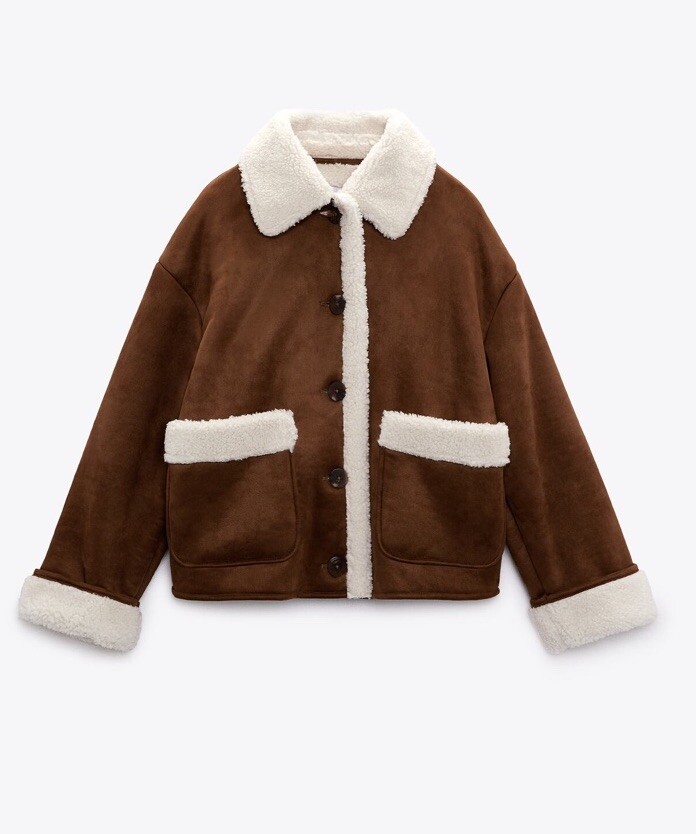 NWT ZARA DOUBLE-FACED FLEECE LINED JACKET With Patch Pockets Dark