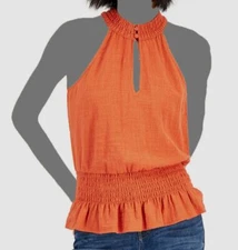 $30 INC International Concepts Women's Orange Cotton Tank Mock-Neck Top Size L