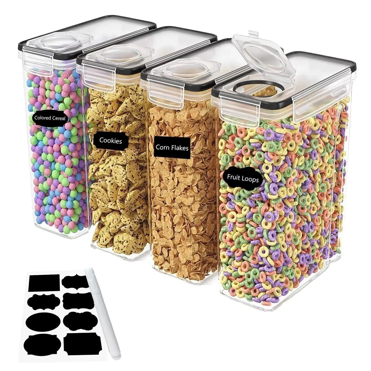 Set of 4pc Airtight Food Storage Container Kitchen Pantry Food Cereal Dispenser