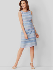 NEW $139 TALBOTS Blue Stripe Tweed Shift Dress Sz 16P, 16 Petite