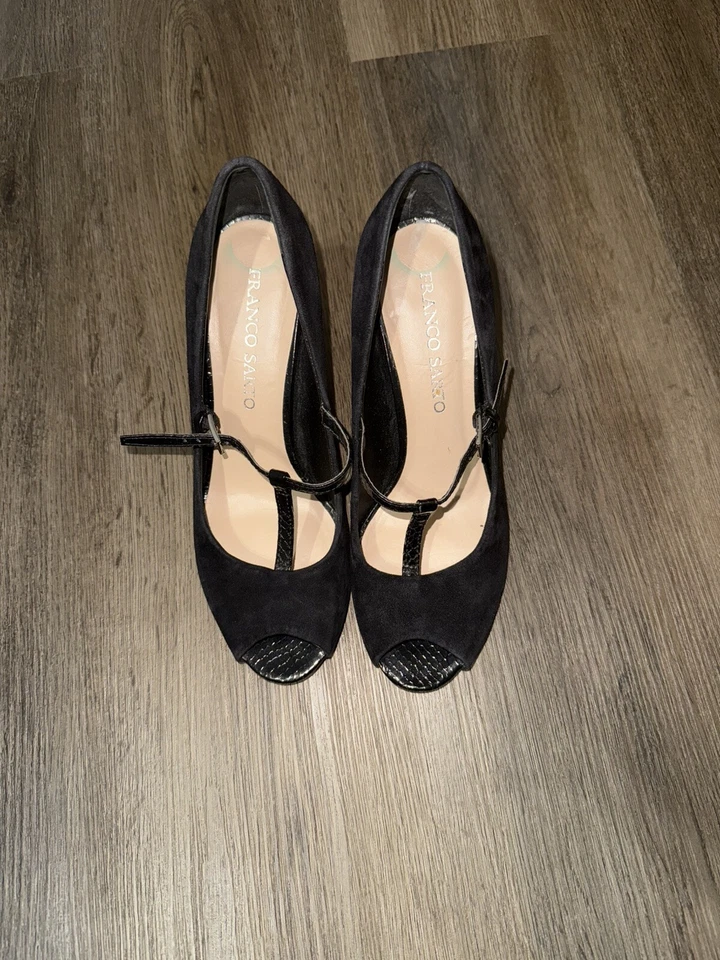 Franco Sarto Mary Jane Shoes Pumps Women’s 98M Black Suede 3” Heels Strap Dressy - Image 2 of 4