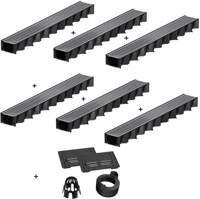 ACO HexaLine 2.0 Entwässerungsrinne SET Stegrost Stahl verzinkt 6 x 1m inkl. Kit