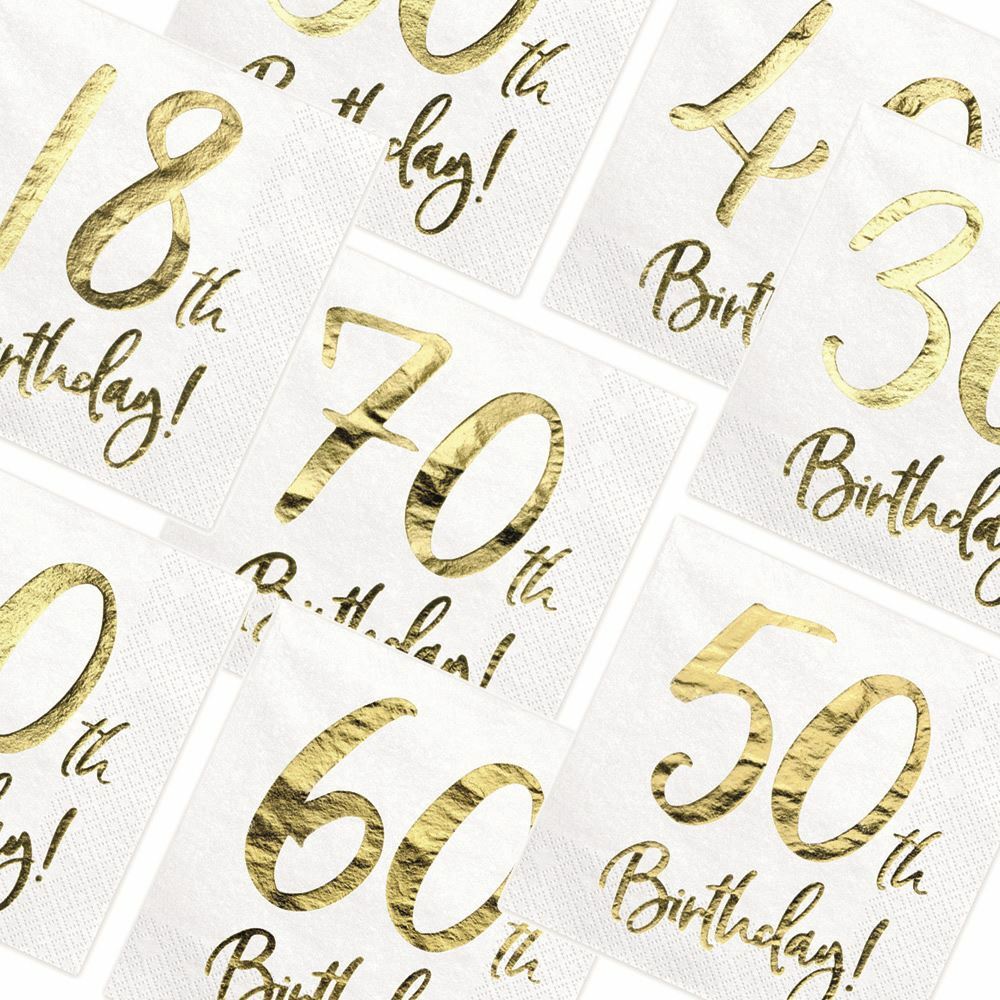 Gold Birthday Napkins Age 18, 30, 40, 50, 60, 70 Foiled Party Tableware x20 eBay
