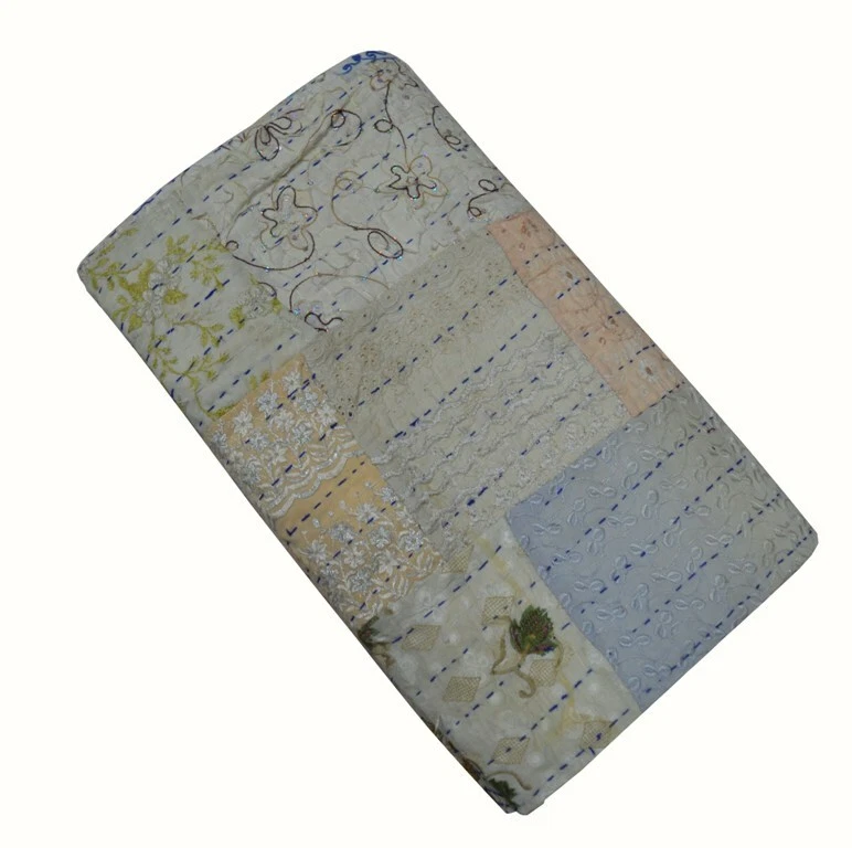 Colcha manta de algodón con estampado de retazos indios hecha a mano doble Kantha Foto 4 de 4