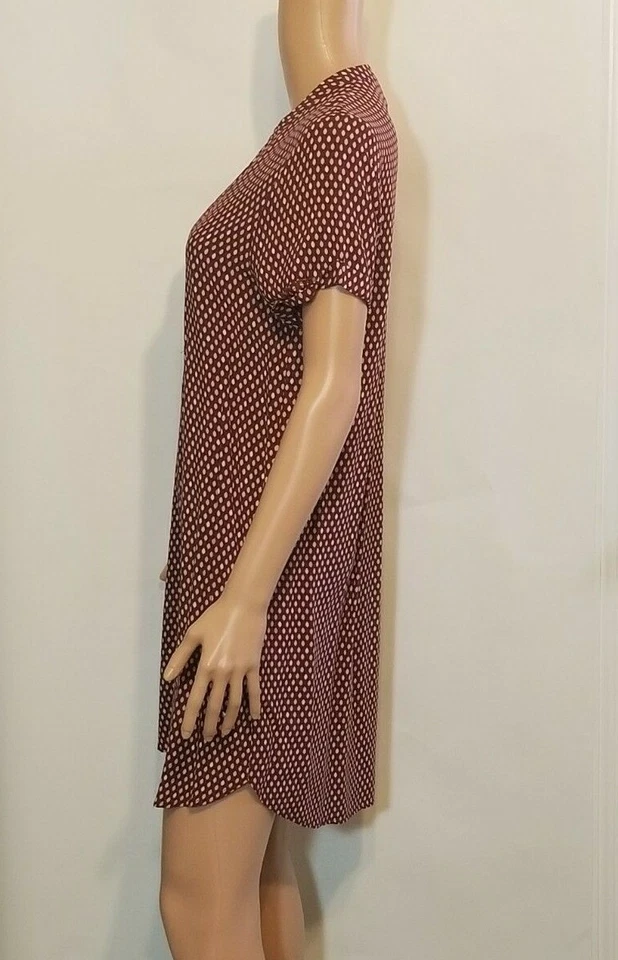 H&M Burgundy & White Pattern Short Sleeves V-neckline Relaxed Fit Peasant Dress - Image 3 of 4