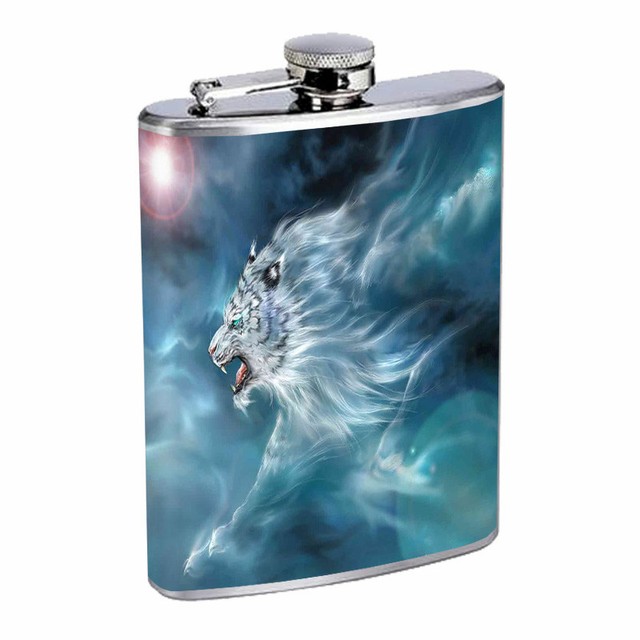 Mystic White Tiger Em1 Flask 8oz Stainless Steel Hip Drinking Whiskey