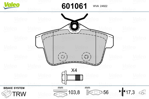 601061 VALEO Brake Pad Set, disc brake for CITROËN,DS,PEUGEOT,PEUGEOT (DF-PSA)