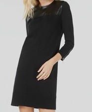 $199 Michael Kors Women's Black Crew-Neck Faux-Leather 3/4 Sleeve Sheath Dress S