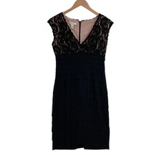 Kim Rogers Sheath Dress Womens Size 6 Black Sleeveless Wrap V Neck Back Zipper