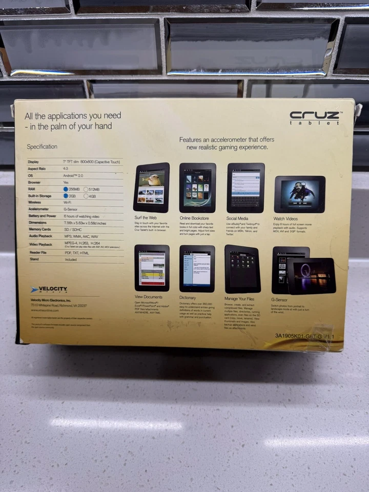 Cruz  By Velocity, T301 NEW In Box, 7x5/in Tablet - Image 3 of 4