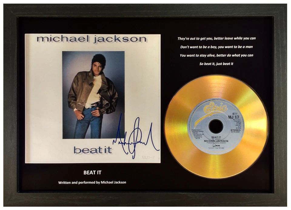 MICHAEL JACKSON 'BEAT IT' SIGNED GOLD CD DISPLAY COLLECTABLE MEMORABILIA GIFT