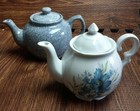 New ListingInarco Japan Teapot E-4772 White Blue Floral + gray speckled tea pot Set of 2