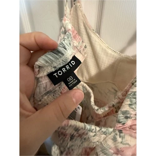 Torrid NWT Cream Floral Knit Babydoll Top with Pink Blooms image 3