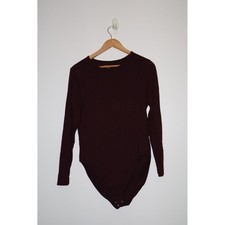 Old Navy Womens XXL Burgundy Long Sleeve Crew Neck Snap Closure Bodysuit Maroon